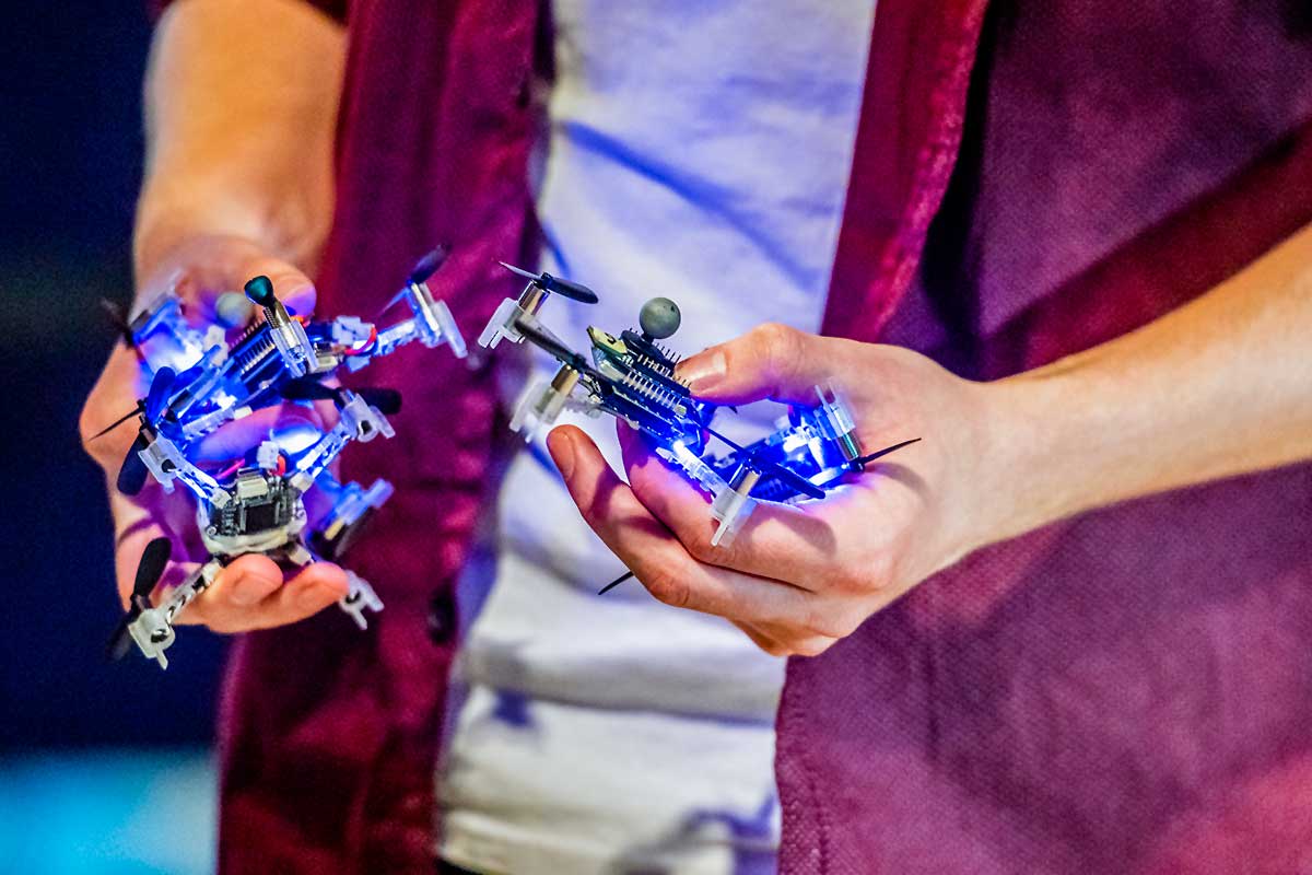 Students with miniature drones
