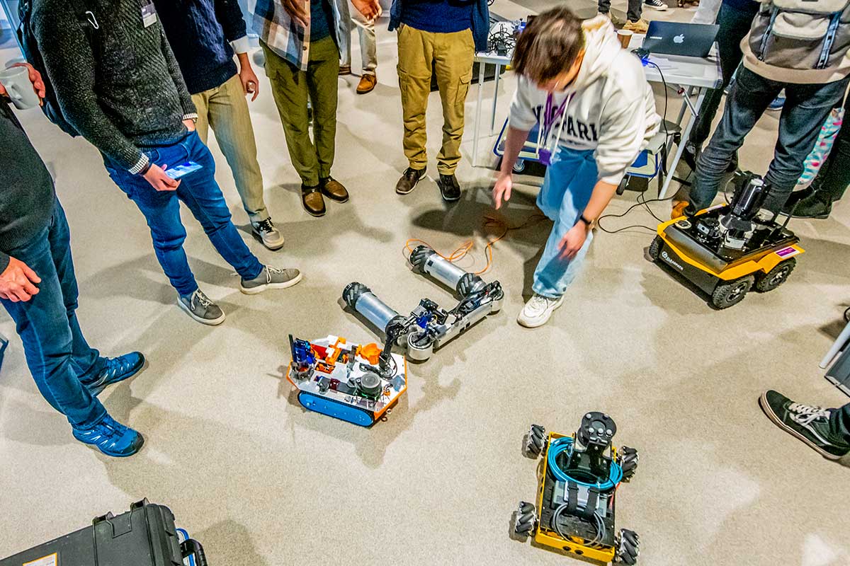 Students with robot cars